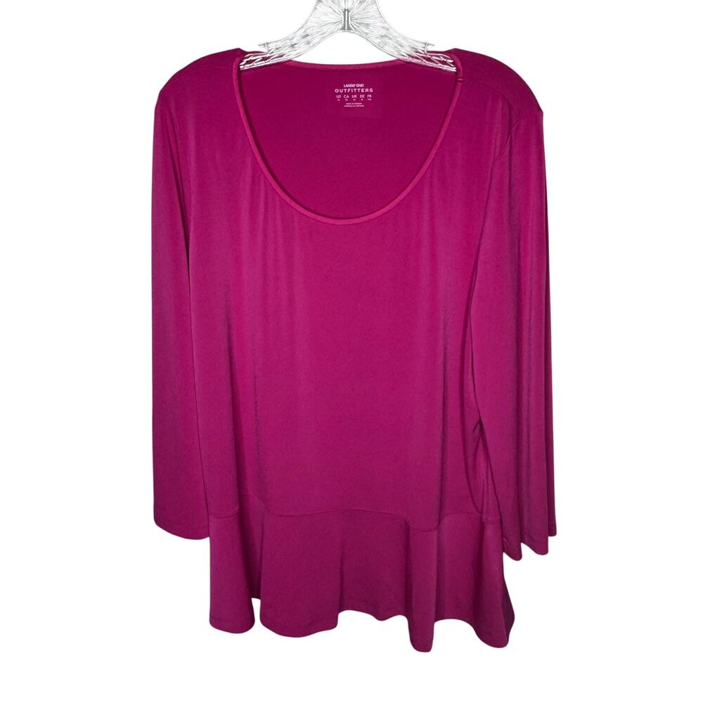 Lands’ End Outfitters Women’s Top XL Magenta Pink Long Sleeve Peplum Hem Stretch
